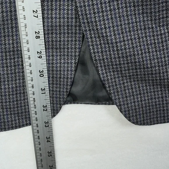 Chaps Mens 44L 100% Wool Houndstooth Sport Coat Blazer Grey Blue Elbow Patches - Picture 8 of 11